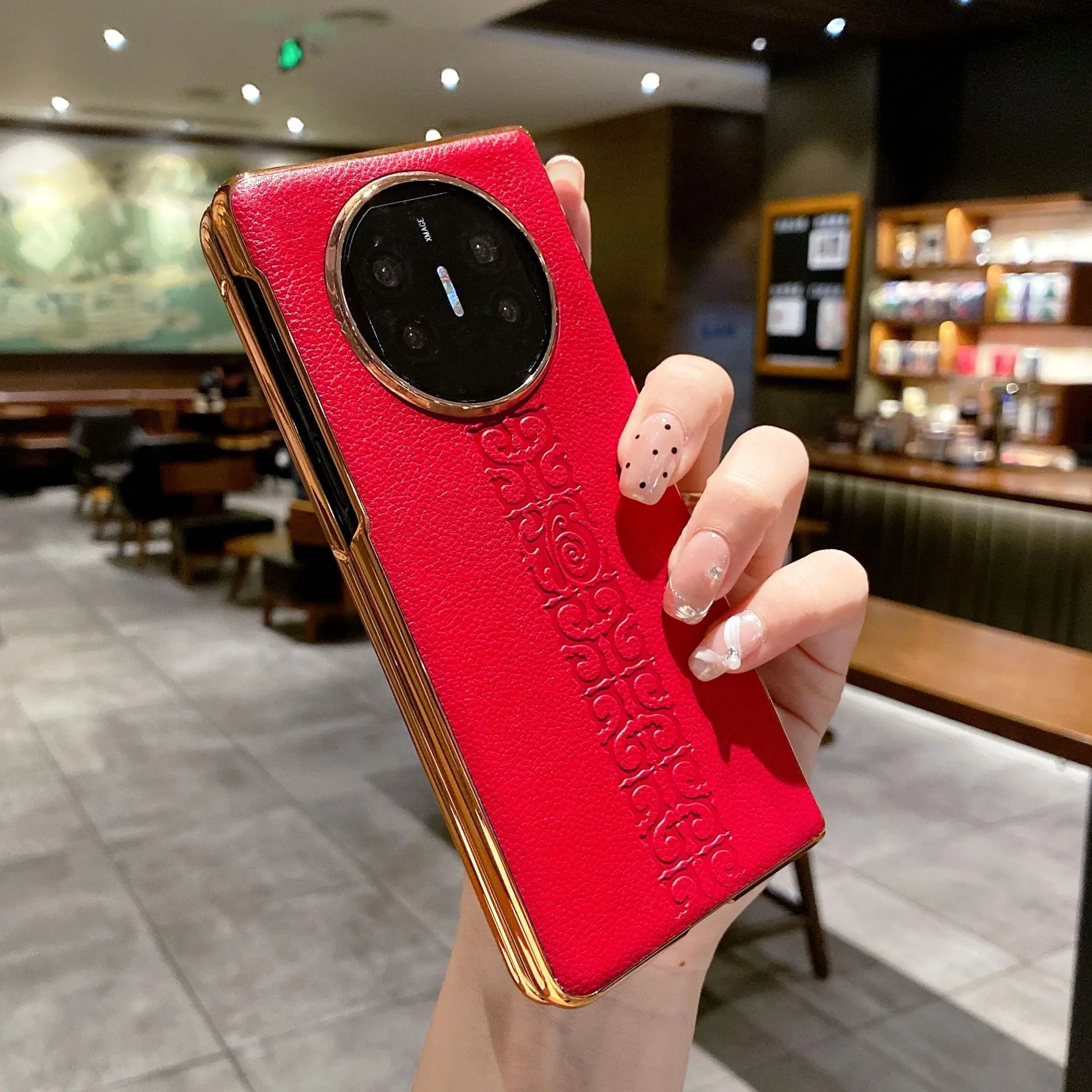 Compatible with Huawei Mate X5 phone case, MATE X3 foldable screen light luxury electroplated vegan leather drop-proof protective case