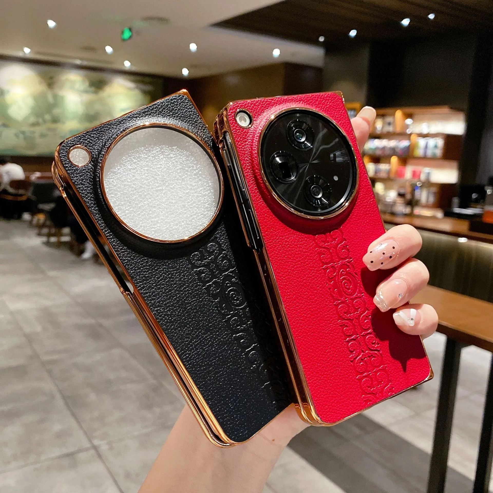 Compatible with OPPO Find N3 foldable phone case, FINDN3 vegan leather case with "Fu" character, ultra-thin and shockproof.