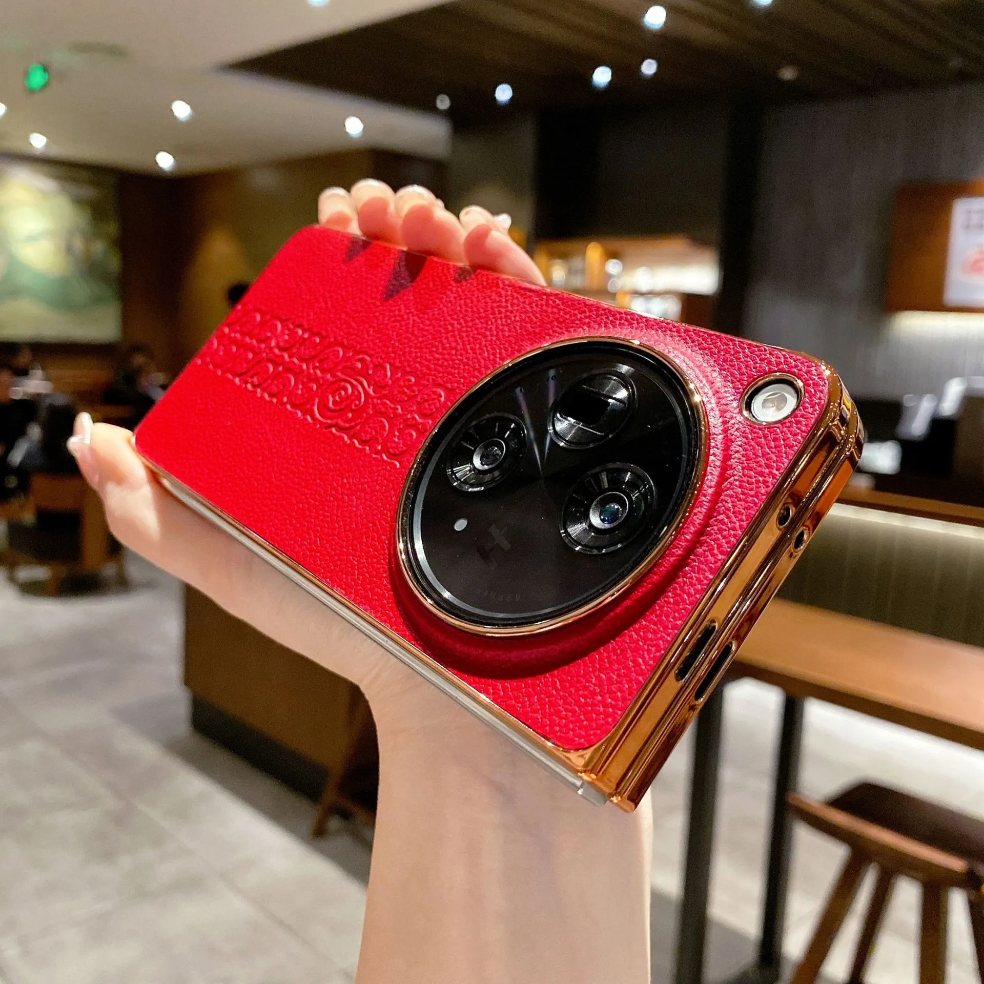 Compatible with OPPO Find N3 foldable phone case, FINDN3 vegan leather case with "Fu" character, ultra-thin and shockproof.