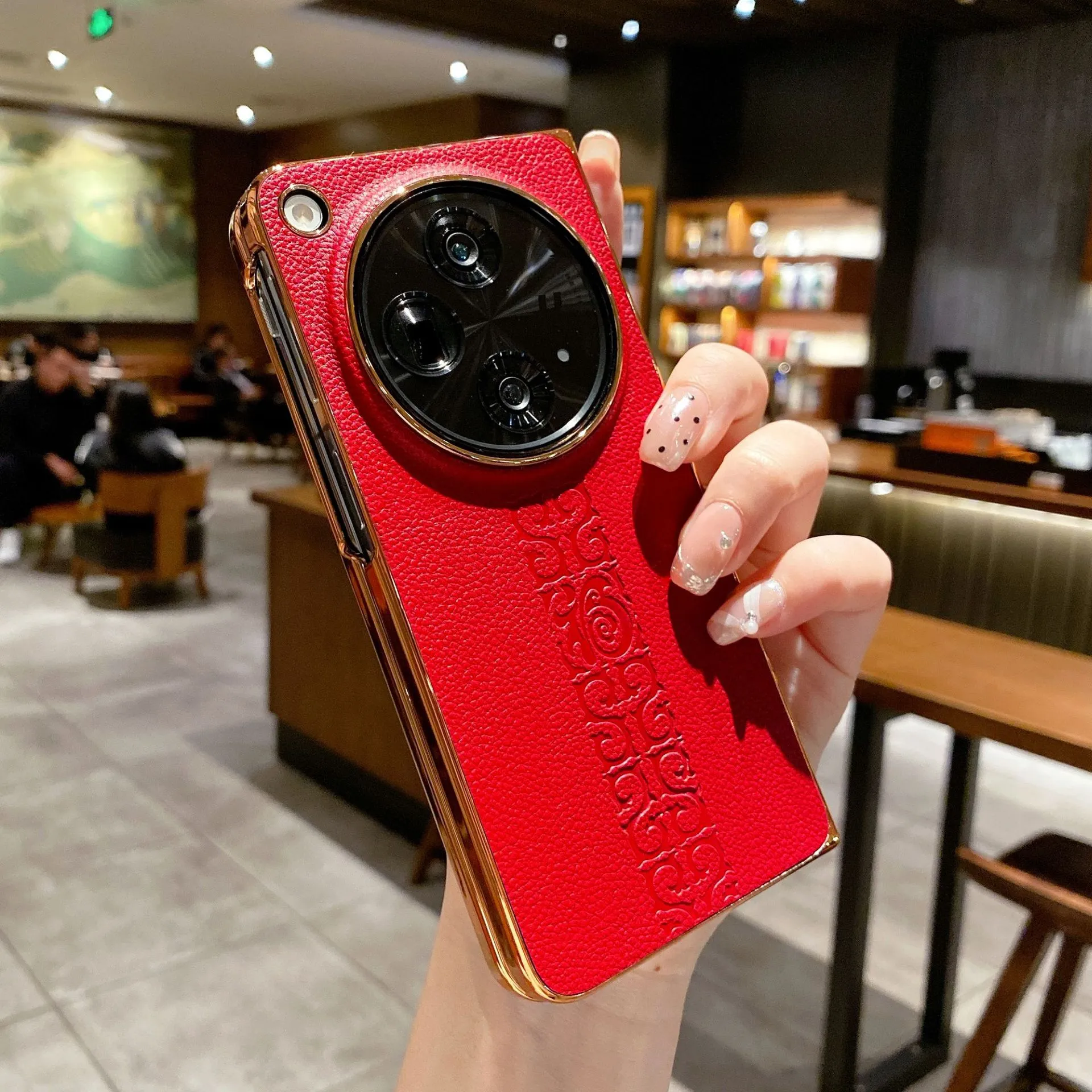Compatible with OPPO Find N3 foldable phone case, FINDN3 vegan leather case with "Fu" character, ultra-thin and shockproof.