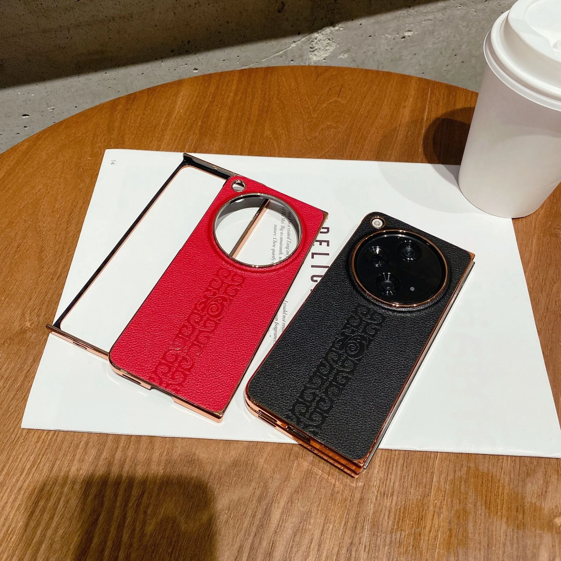Compatible with OPPO Find N3 foldable phone case, FINDN3 vegan leather case with "Fu" character, ultra-thin and shockproof.