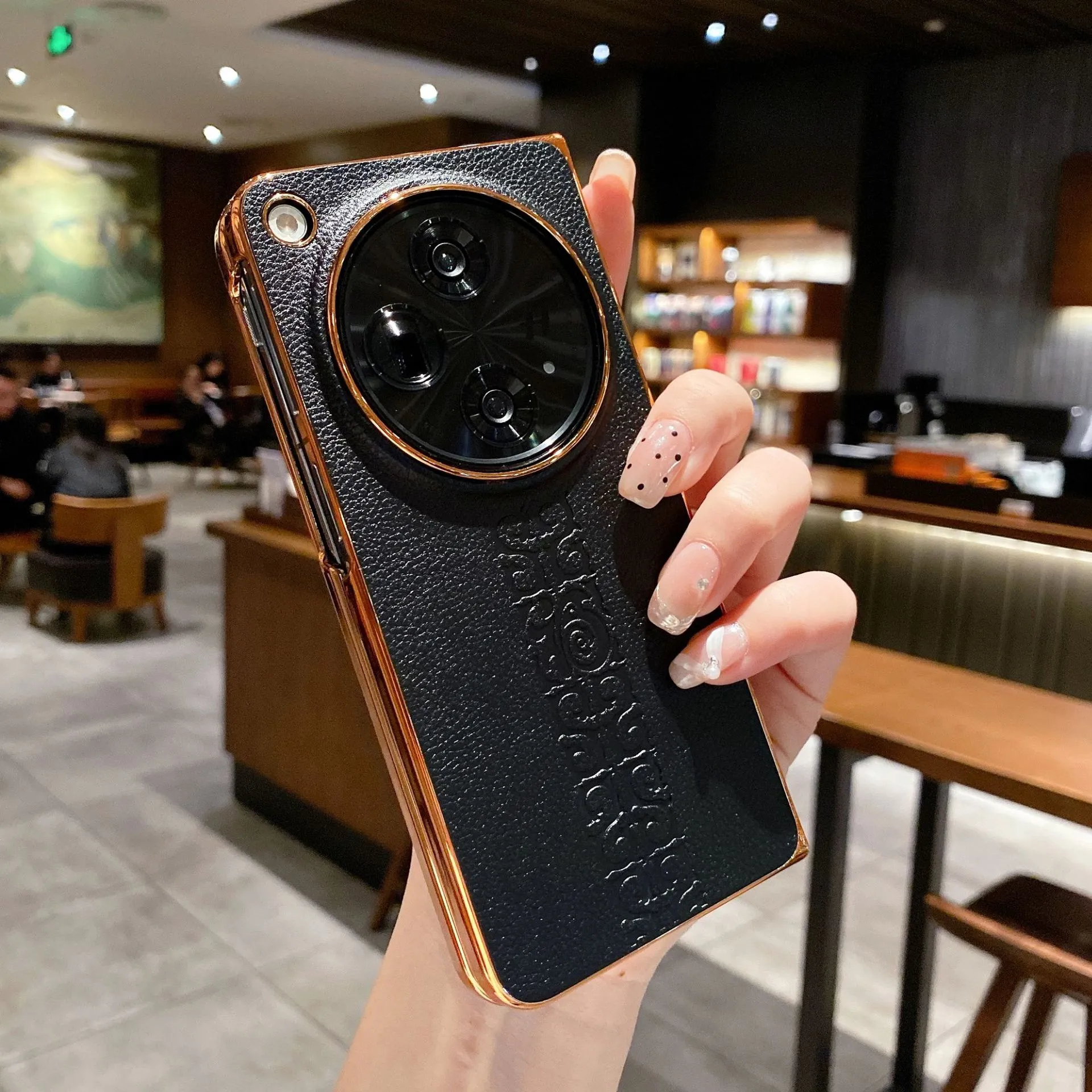 Compatible with OPPO Find N3 foldable phone case, FINDN3 vegan leather case with "Fu" character, ultra-thin and shockproof.