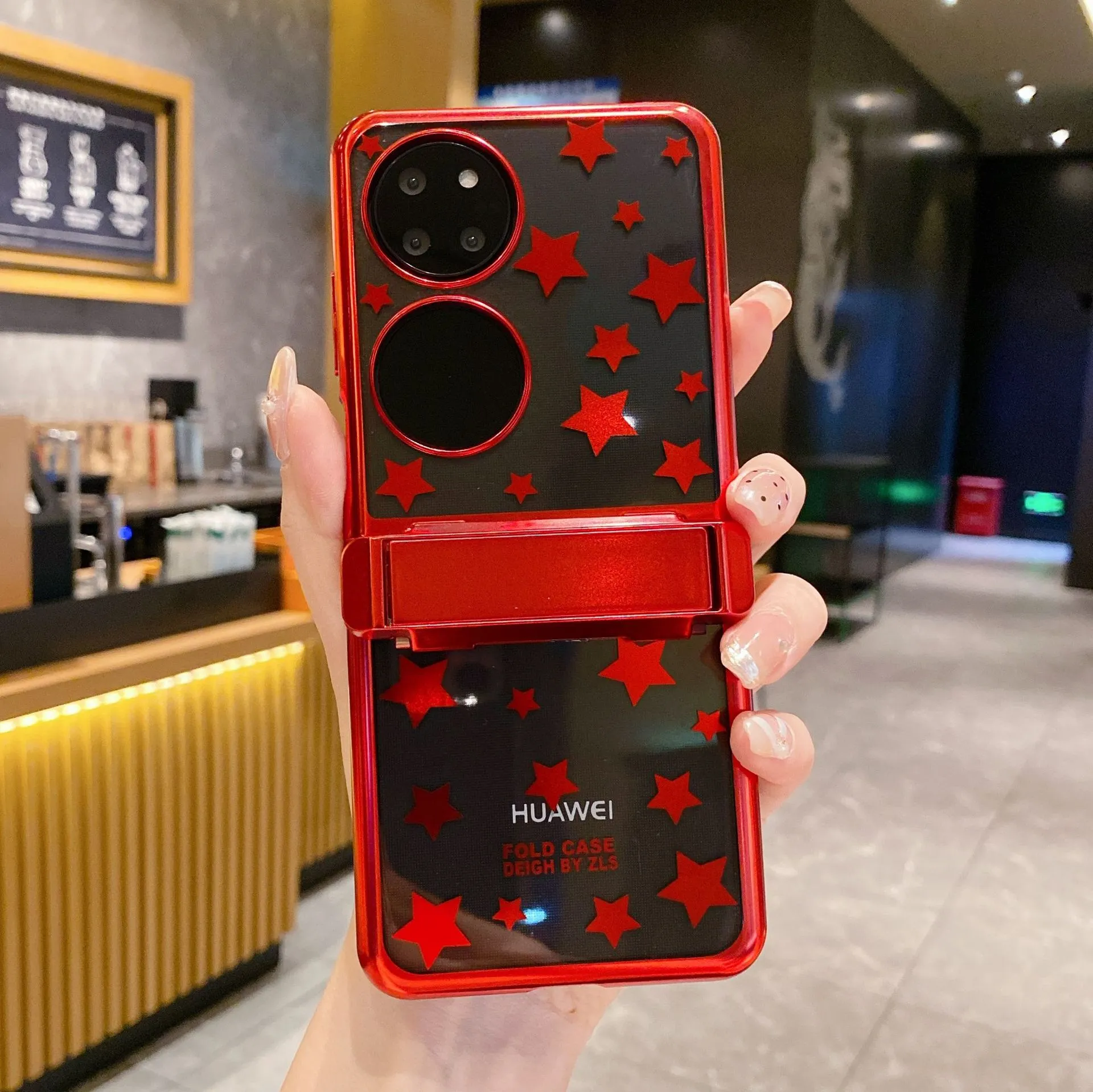 Huawei P50 Pocket phone case, foldable screen hinge, electroplated transparent, P50 treasure box, full-coverage stand, drop-proof and suitable.