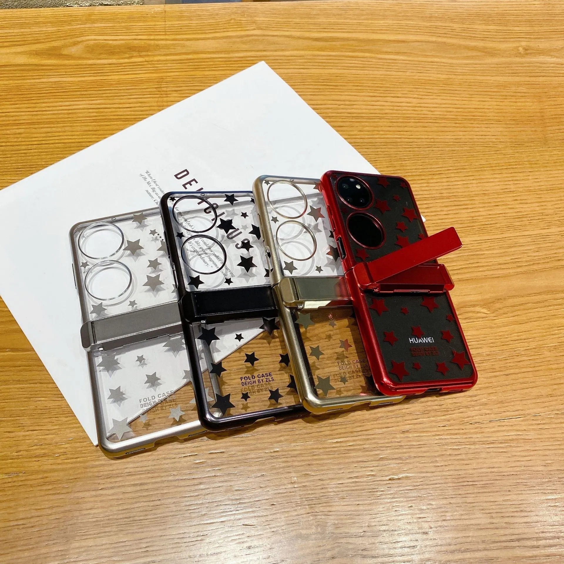 Huawei P50 Pocket phone case, foldable screen hinge, electroplated transparent, P50 treasure box, full-coverage stand, drop-proof and suitable.