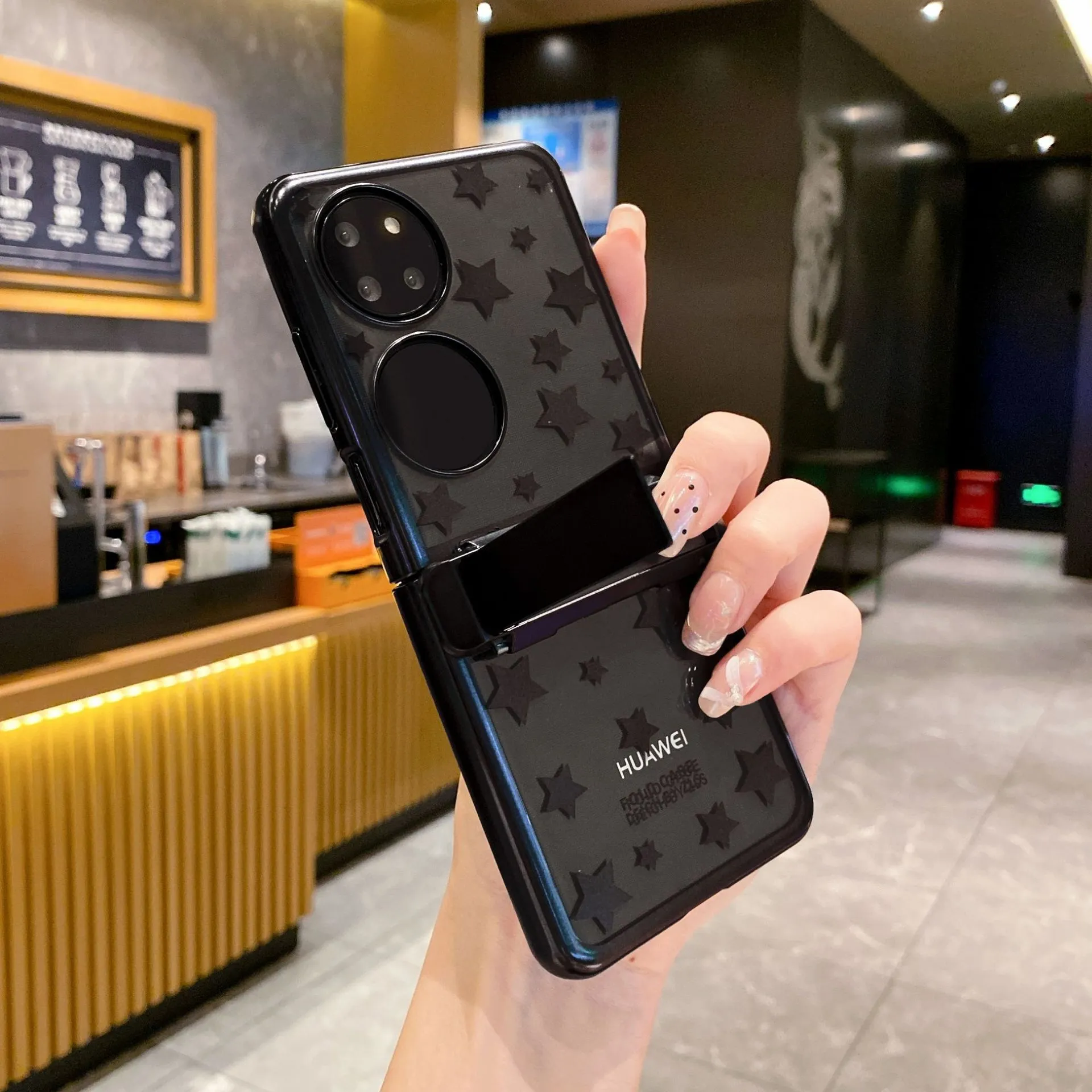 Huawei P50 Pocket phone case, foldable screen hinge, electroplated transparent, P50 treasure box, full-coverage stand, drop-proof and suitable.