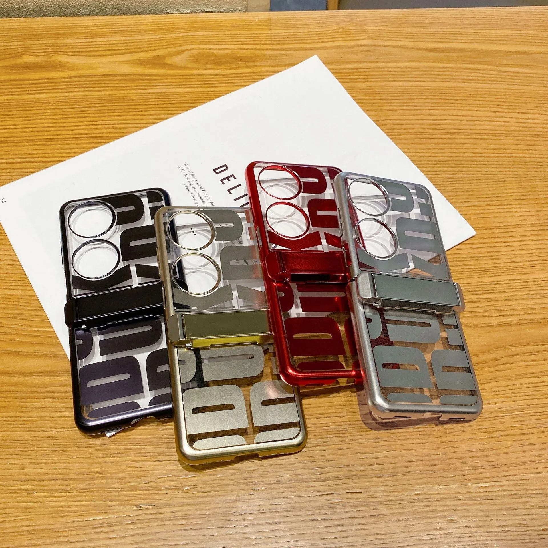 Compatible with Huawei P50 Pocket phone case, P50 foldable screen trendy stand hinge full-coverage drop-proof protective leather case