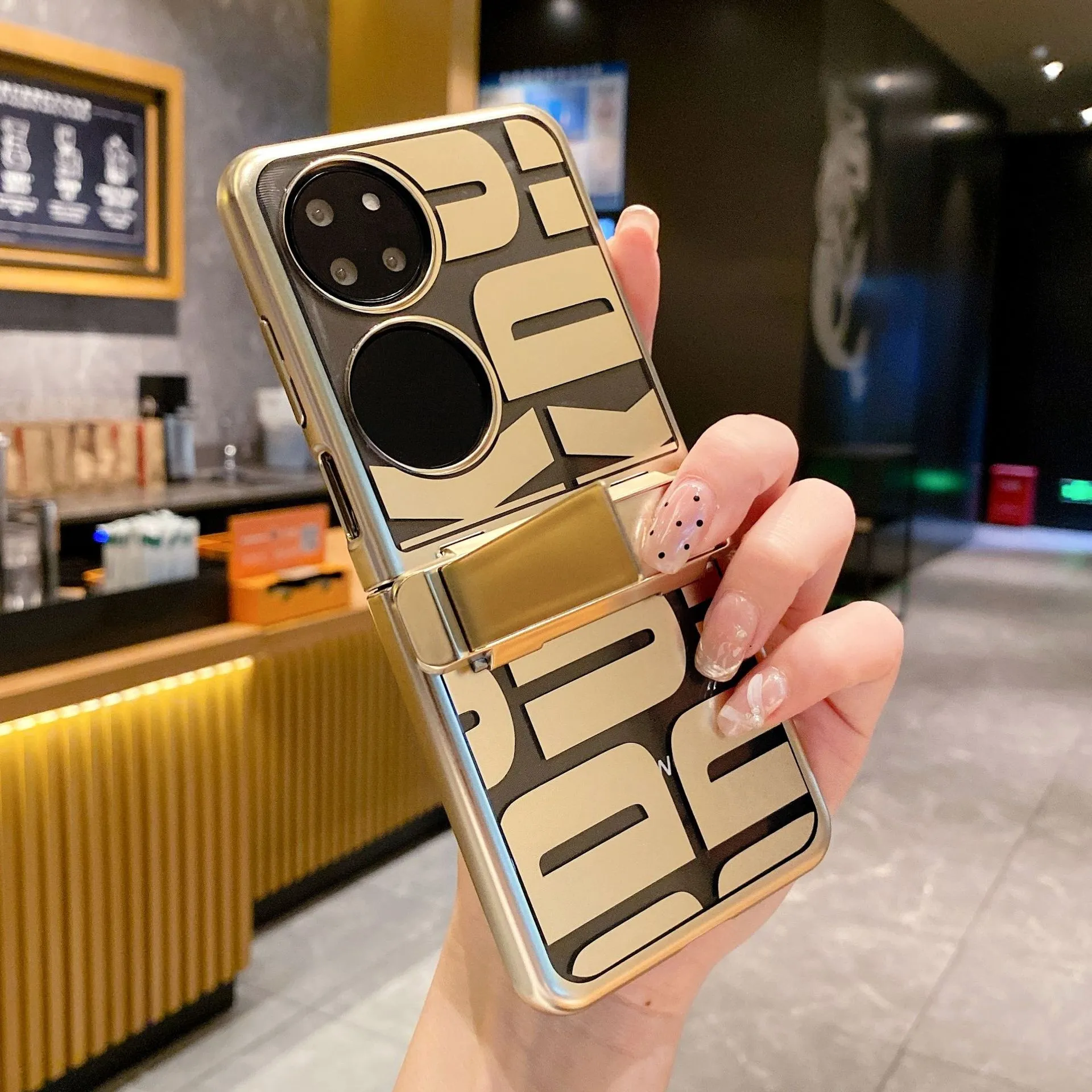 Compatible with Huawei P50 Pocket phone case, P50 foldable screen trendy stand hinge full-coverage drop-proof protective leather case