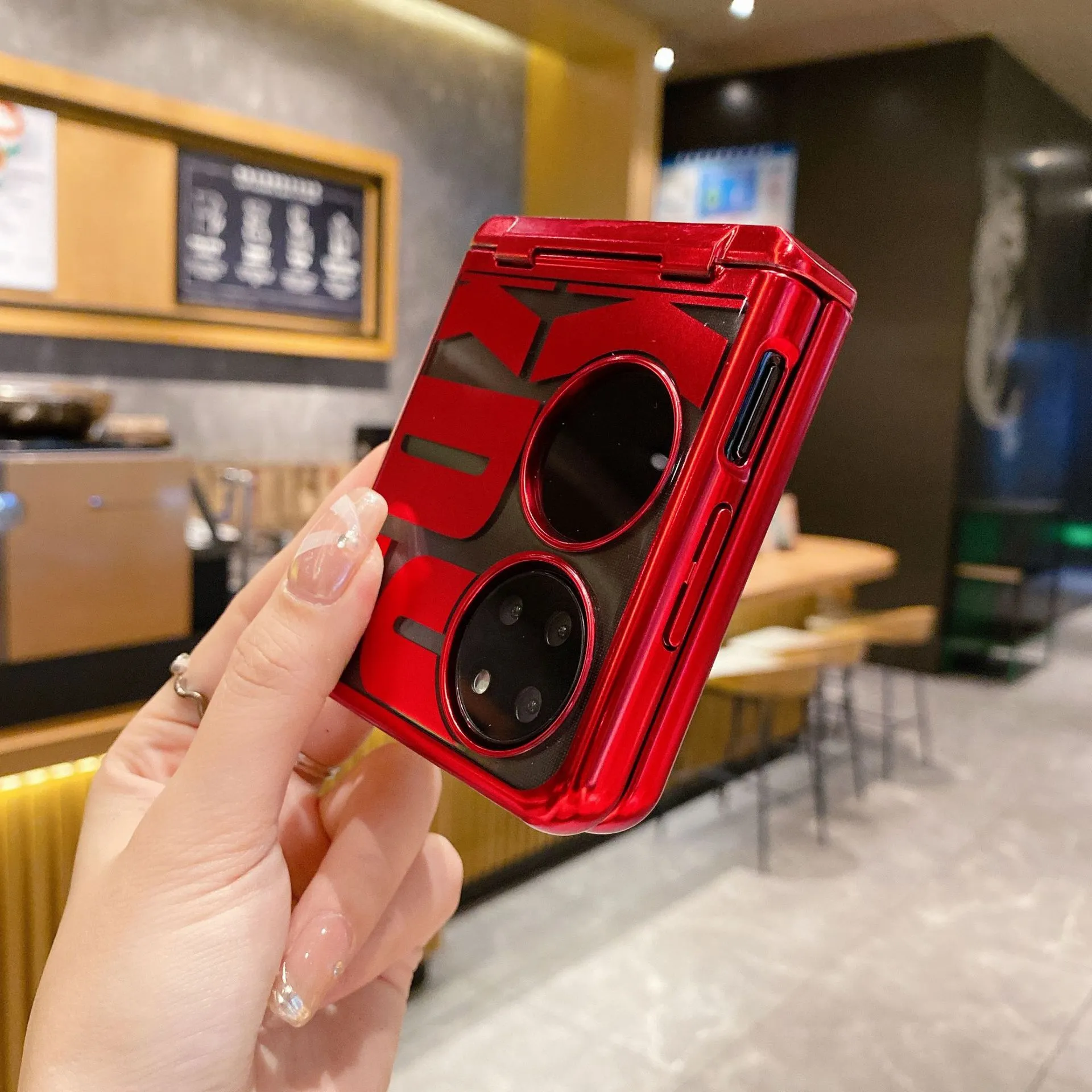 Compatible with Huawei P50 Pocket phone case, P50 foldable screen trendy stand hinge full-coverage drop-proof protective leather case