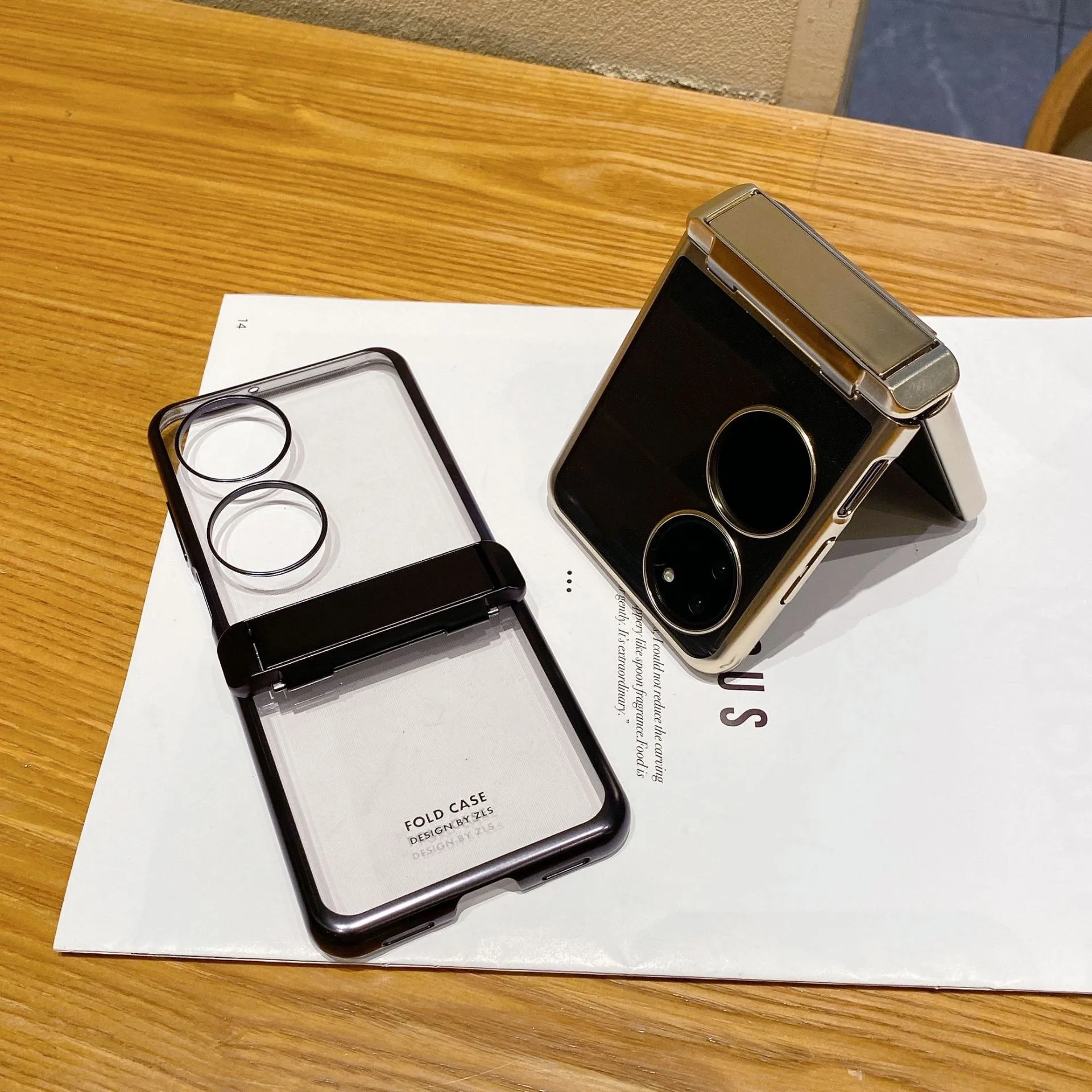 Huawei P50 Pocket phone case, foldable screen electroplated transparent protective case, P50 hinge bracket, drop-proof case.
