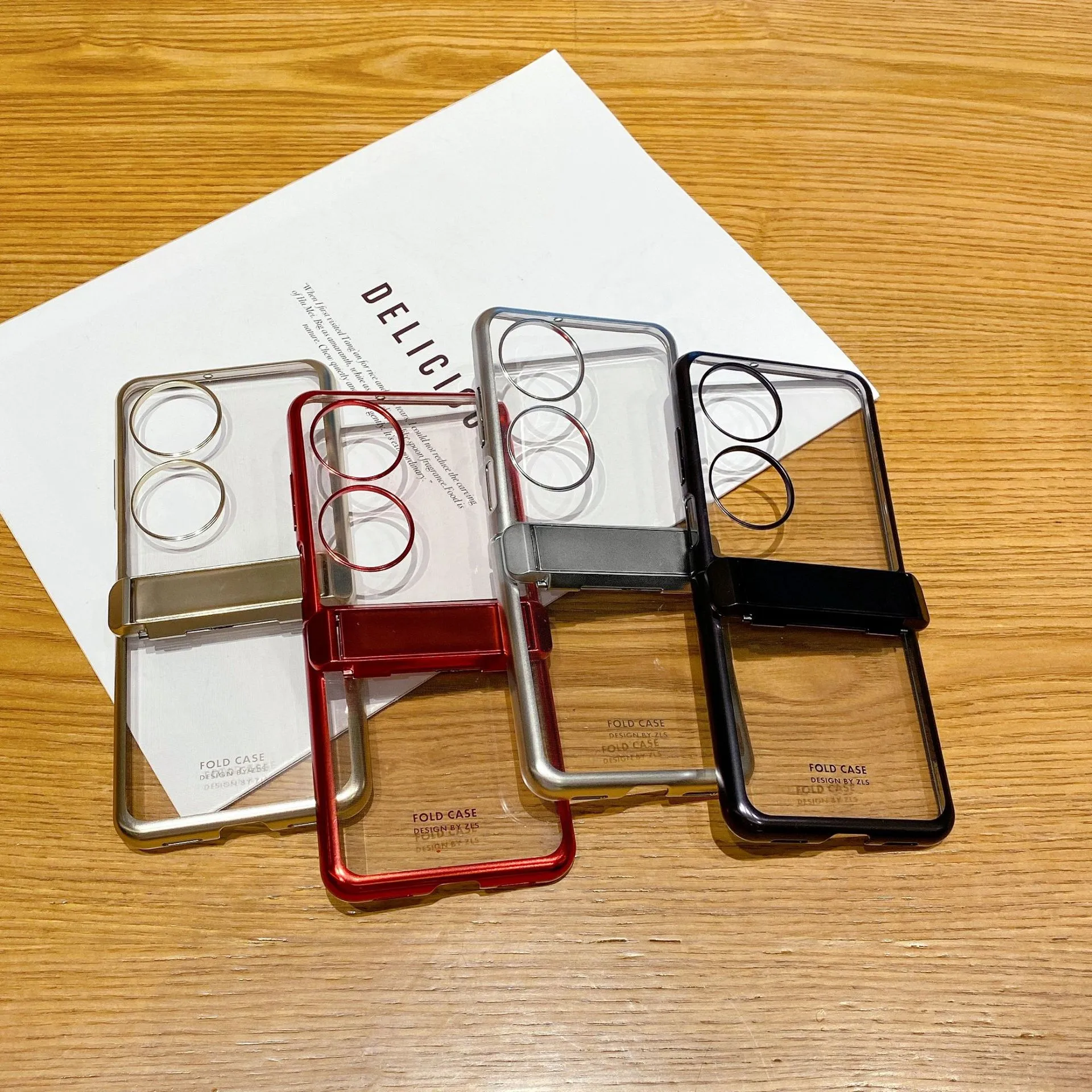 Huawei P50 Pocket phone case, foldable screen electroplated transparent protective case, P50 hinge bracket, drop-proof case.