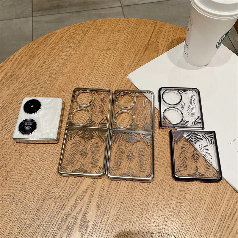 Huawei Pocket 2 foldable screen electroplated transparent case, P50 treasure box angel wing anti-drop case, suitable for drop protection.