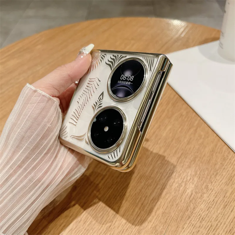Huawei Pocket 2 foldable screen electroplated transparent case, P50 treasure box angel wing anti-drop case, suitable for drop protection.