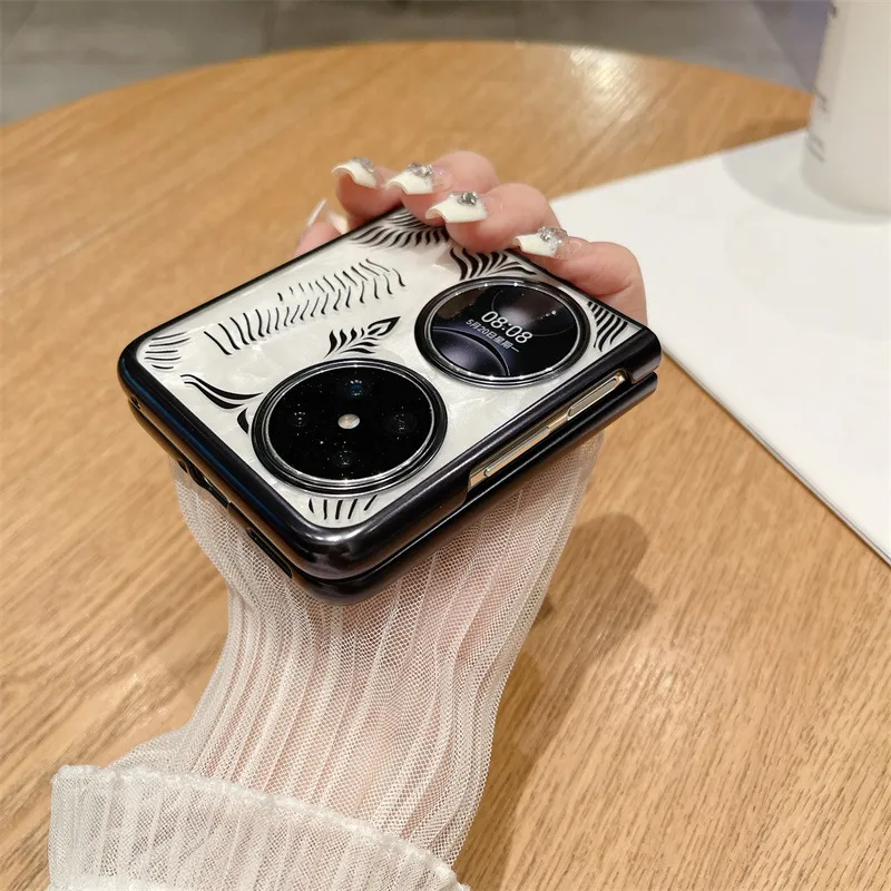Huawei Pocket 2 foldable screen electroplated transparent case, P50 treasure box angel wing anti-drop case, suitable for drop protection.