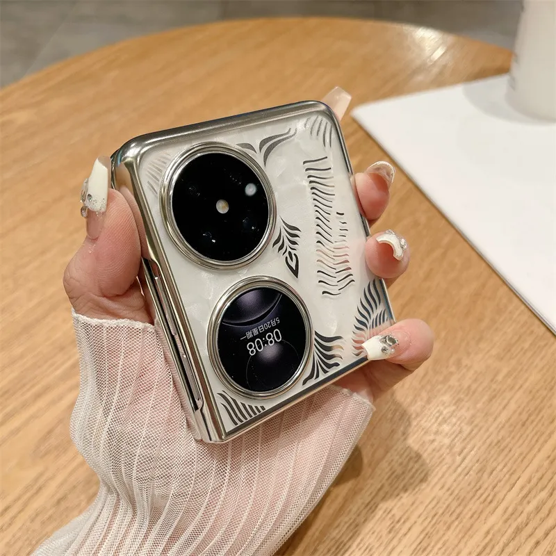 Huawei Pocket 2 foldable screen electroplated transparent case, P50 treasure box angel wing anti-drop case, suitable for drop protection.