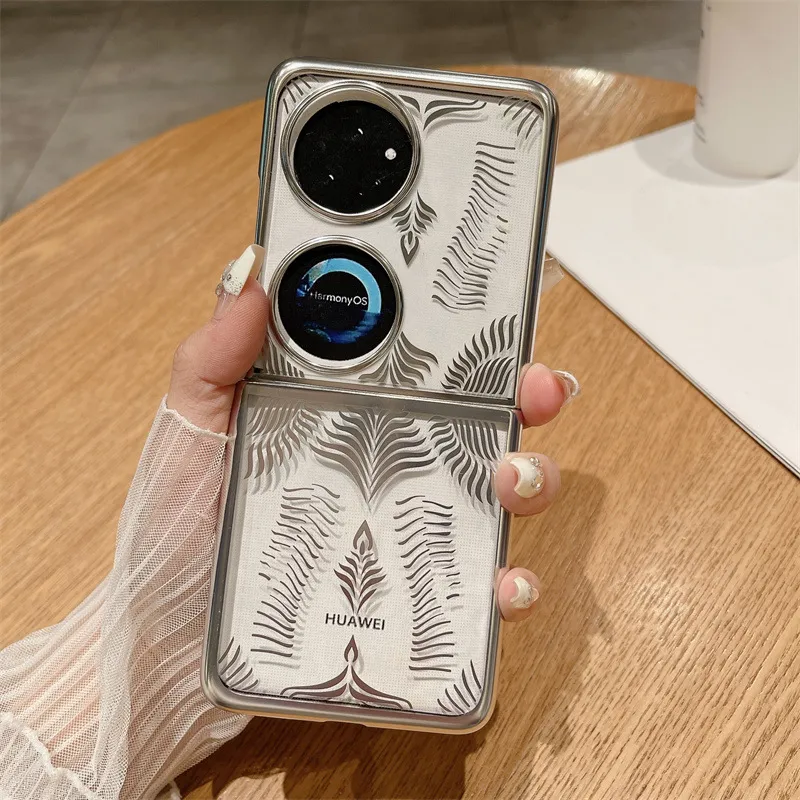 Huawei Pocket 2 foldable screen electroplated transparent case, P50 treasure box angel wing anti-drop case, suitable for drop protection.