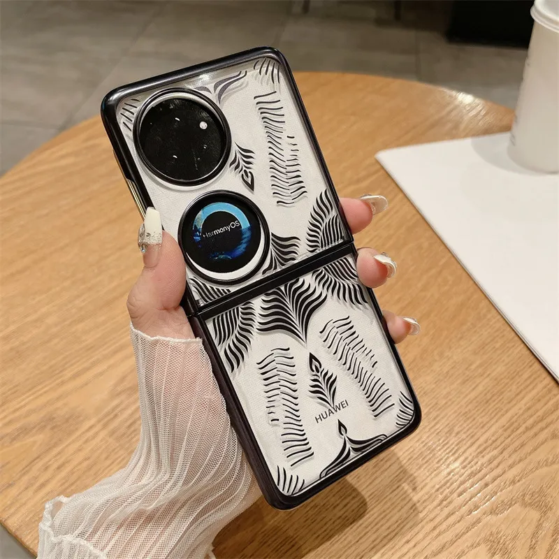 Huawei Pocket 2 foldable screen electroplated transparent case, P50 treasure box angel wing anti-drop case, suitable for drop protection.