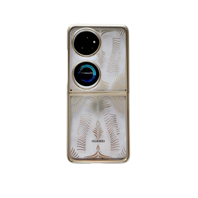 Huawei Pocket 2 foldable screen electroplated transparent case, P50 treasure box angel wing anti-drop case, suitable for drop protection.