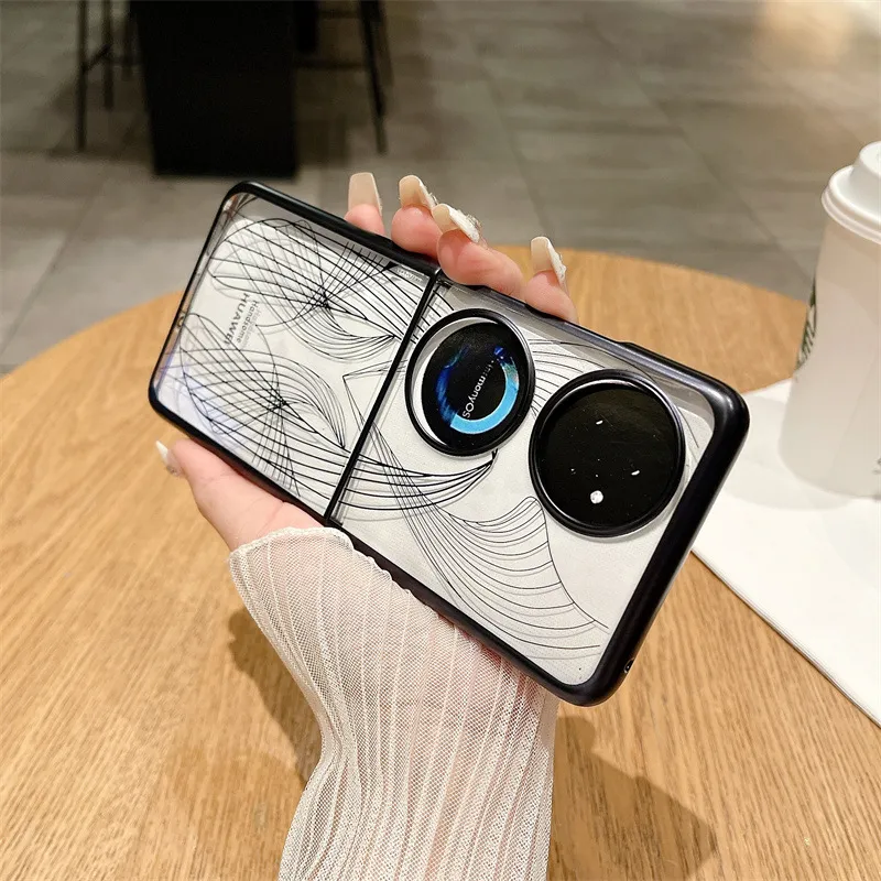 Compatible Huawei Pocket 2 phone case with P50 foldable screen, electroplated phantom art pattern, full-coverage drop-proof protective leather case.