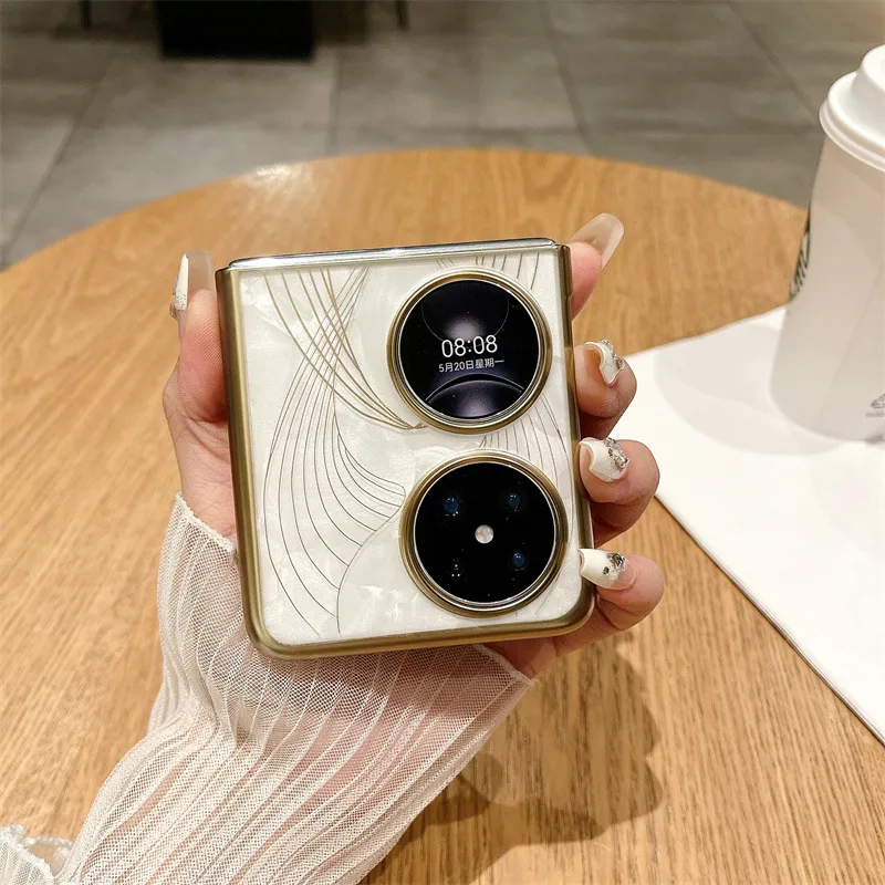Compatible Huawei Pocket 2 phone case with P50 foldable screen, electroplated phantom art pattern, full-coverage drop-proof protective leather case.