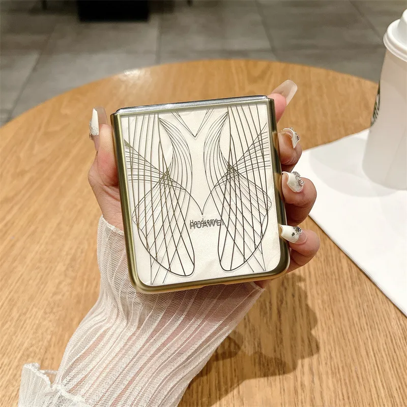 Compatible Huawei Pocket 2 phone case with P50 foldable screen, electroplated phantom art pattern, full-coverage drop-proof protective leather case.