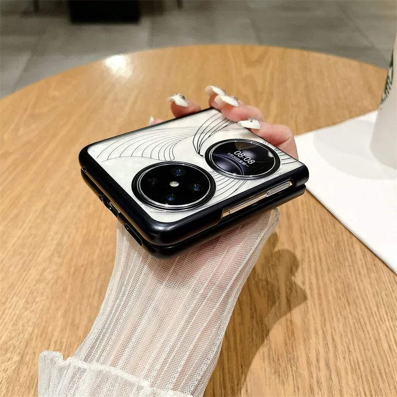 Compatible Huawei Pocket 2 phone case with P50 foldable screen, electroplated phantom art pattern, full-coverage drop-proof protective leather case.