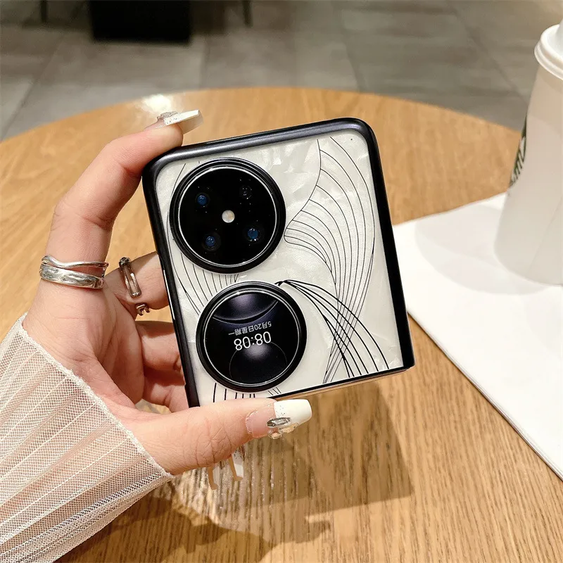 Compatible Huawei Pocket 2 phone case with P50 foldable screen, electroplated phantom art pattern, full-coverage drop-proof protective leather case.