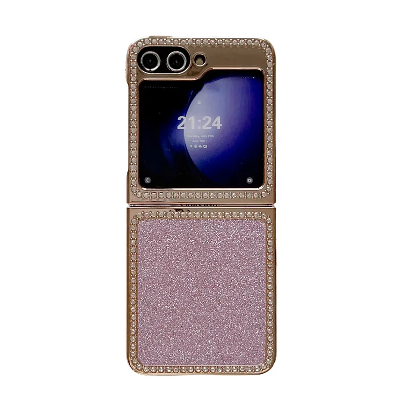 Compatible with Samsung ZFlip 7FE phone case, ZFLIP 6 foldable screen diamond glitter full-coverage drop-proof protective leather case