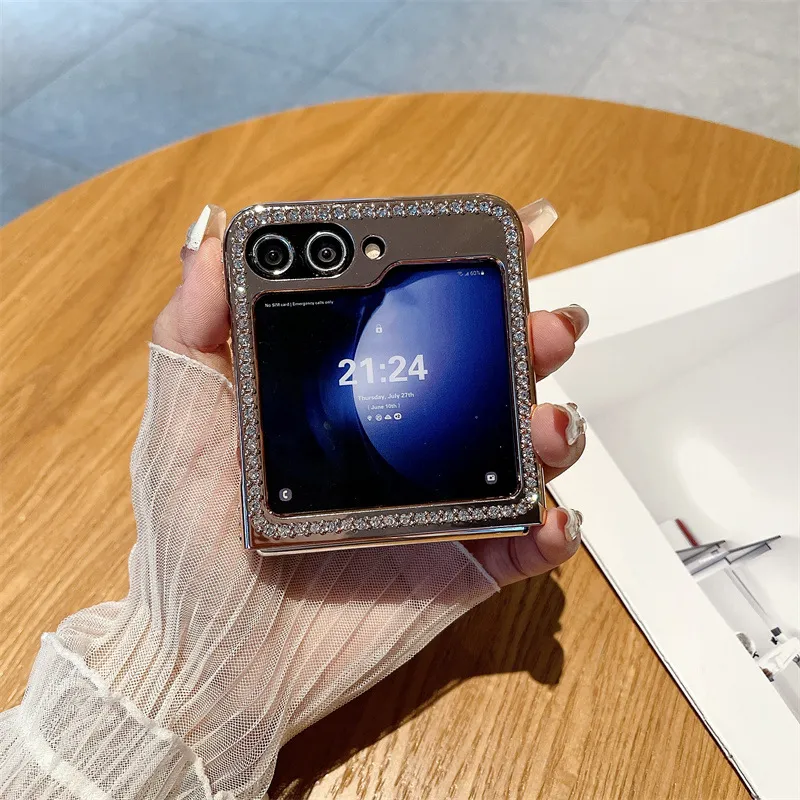 Compatible with Samsung ZFlip 7FE phone case, ZFLIP 6 foldable screen diamond glitter full-coverage drop-proof protective leather case
