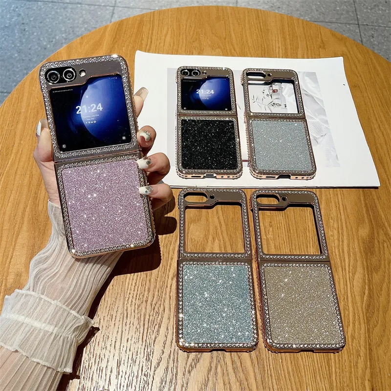 Compatible with Samsung ZFlip 7FE phone case, ZFLIP 6 foldable screen diamond glitter full-coverage drop-proof protective leather case