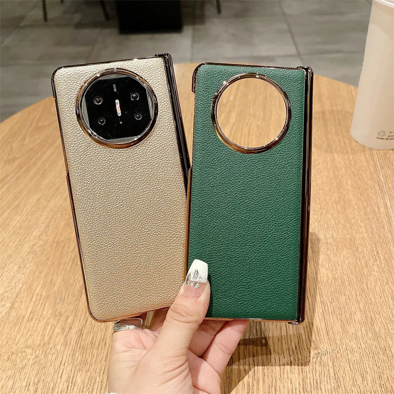 Compatible with Huawei Mate X5 phone case, MATE X3 foldable screen, light luxury electroplated leather hinge, drop-proof protective case