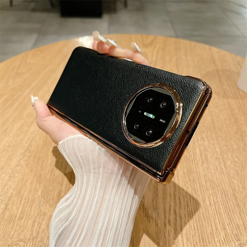 Compatible with Huawei Mate X5 phone case, MATE X3 foldable screen, light luxury electroplated leather hinge, drop-proof protective case