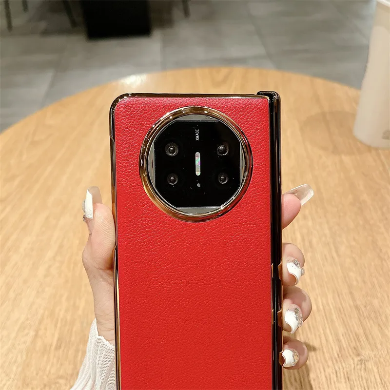 Compatible with Huawei Mate X5 phone case, MATE X3 foldable screen, light luxury electroplated leather hinge, drop-proof protective case