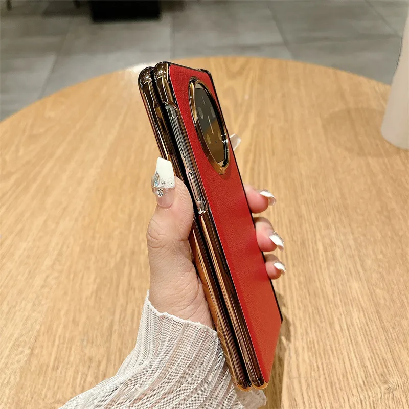 Compatible with Huawei Mate X5 phone case, MATE X3 foldable screen, light luxury electroplated leather hinge, drop-proof protective case