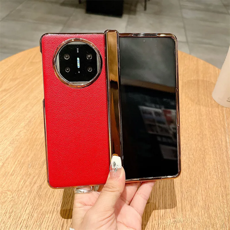 Compatible with Huawei Mate X5 phone case, MATE X3 foldable screen, light luxury electroplated leather hinge, drop-proof protective case