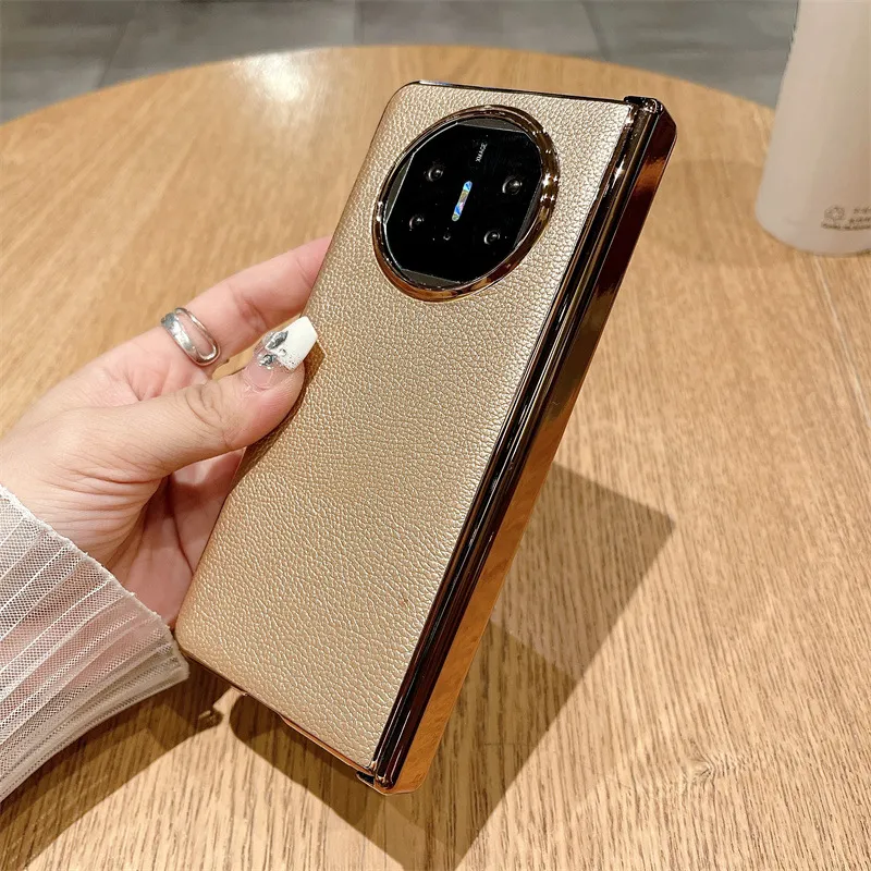 Compatible with Huawei Mate X5 phone case, MATE X3 foldable screen, light luxury electroplated leather hinge, drop-proof protective case