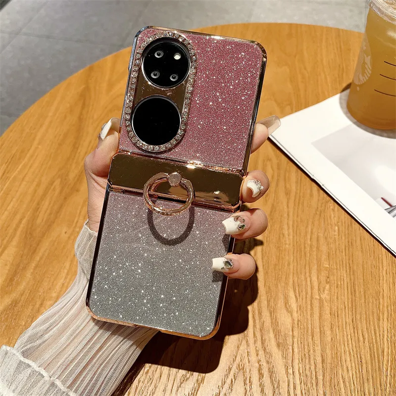 Huawei P50 Pocket Phone Case, P50 Foldable Screen Protector, Glitter, Vegan Leather, Hinge, Full Coverage, Drop Protection