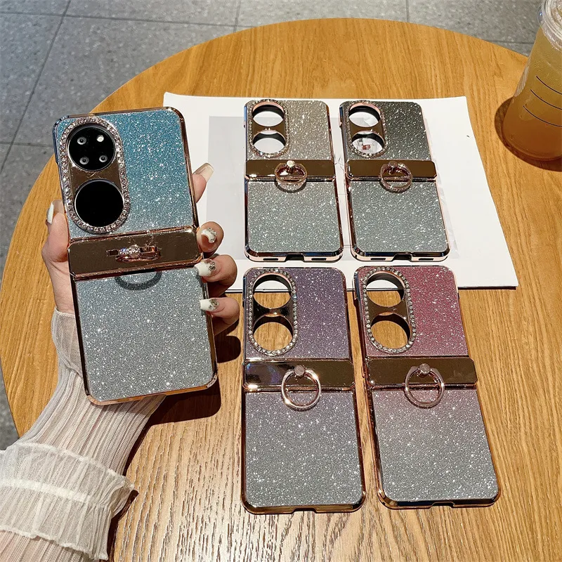 Huawei P50 Pocket Phone Case, P50 Foldable Screen Protector, Glitter, Vegan Leather, Hinge, Full Coverage, Drop Protection