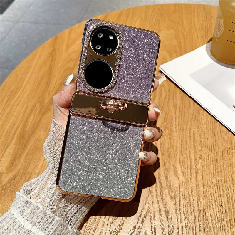 Huawei P50 Pocket Phone Case, P50 Foldable Screen Protector, Glitter, Vegan Leather, Hinge, Full Coverage, Drop Protection
