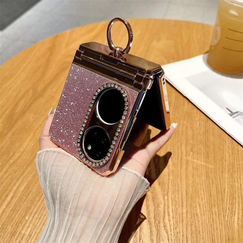 Huawei P50 Pocket Phone Case, P50 Foldable Screen Protector, Glitter, Vegan Leather, Hinge, Full Coverage, Drop Protection