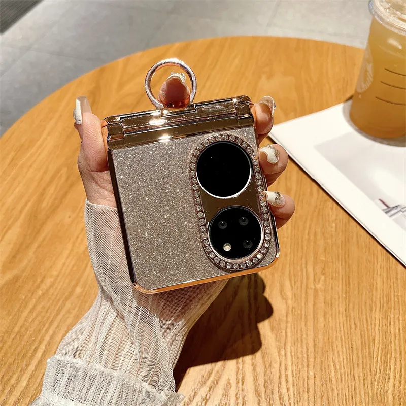 Huawei P50 Pocket Phone Case, P50 Foldable Screen Protector, Glitter, Vegan Leather, Hinge, Full Coverage, Drop Protection