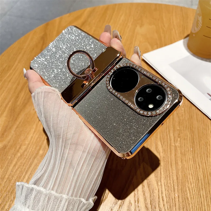 Huawei P50 Pocket Phone Case, P50 Foldable Screen Protector, Glitter, Vegan Leather, Hinge, Full Coverage, Drop Protection