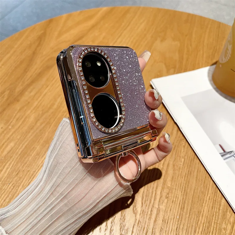 Huawei P50 Pocket Phone Case, P50 Foldable Screen Protector, Glitter, Vegan Leather, Hinge, Full Coverage, Drop Protection