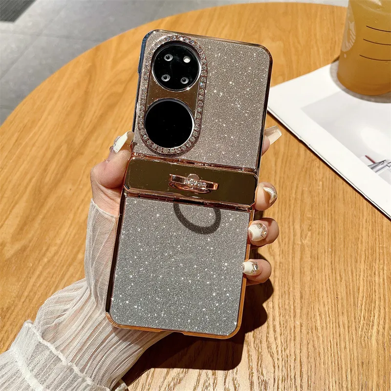 Huawei P50 Pocket Phone Case, P50 Foldable Screen Protector, Glitter, Vegan Leather, Hinge, Full Coverage, Drop Protection