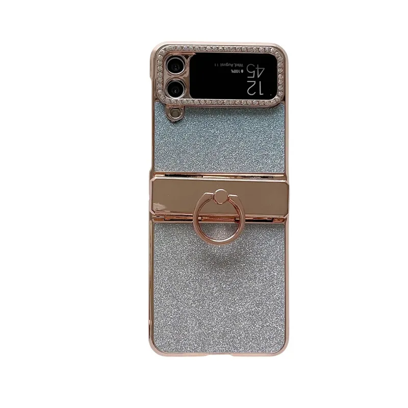 Compatible with Samsung ZFlip 4 phone case, ZFLIP 3 foldable screen diamond glitter full-coverage drop-proof protective leather case