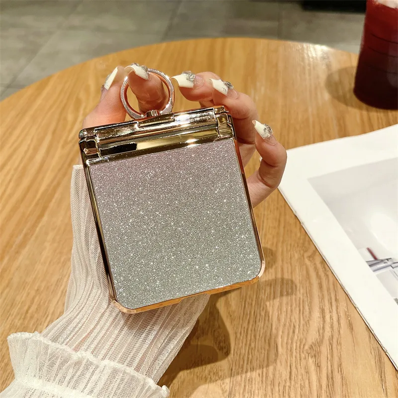 Compatible with Samsung ZFlip 4 phone case, ZFLIP 3 foldable screen diamond glitter full-coverage drop-proof protective leather case