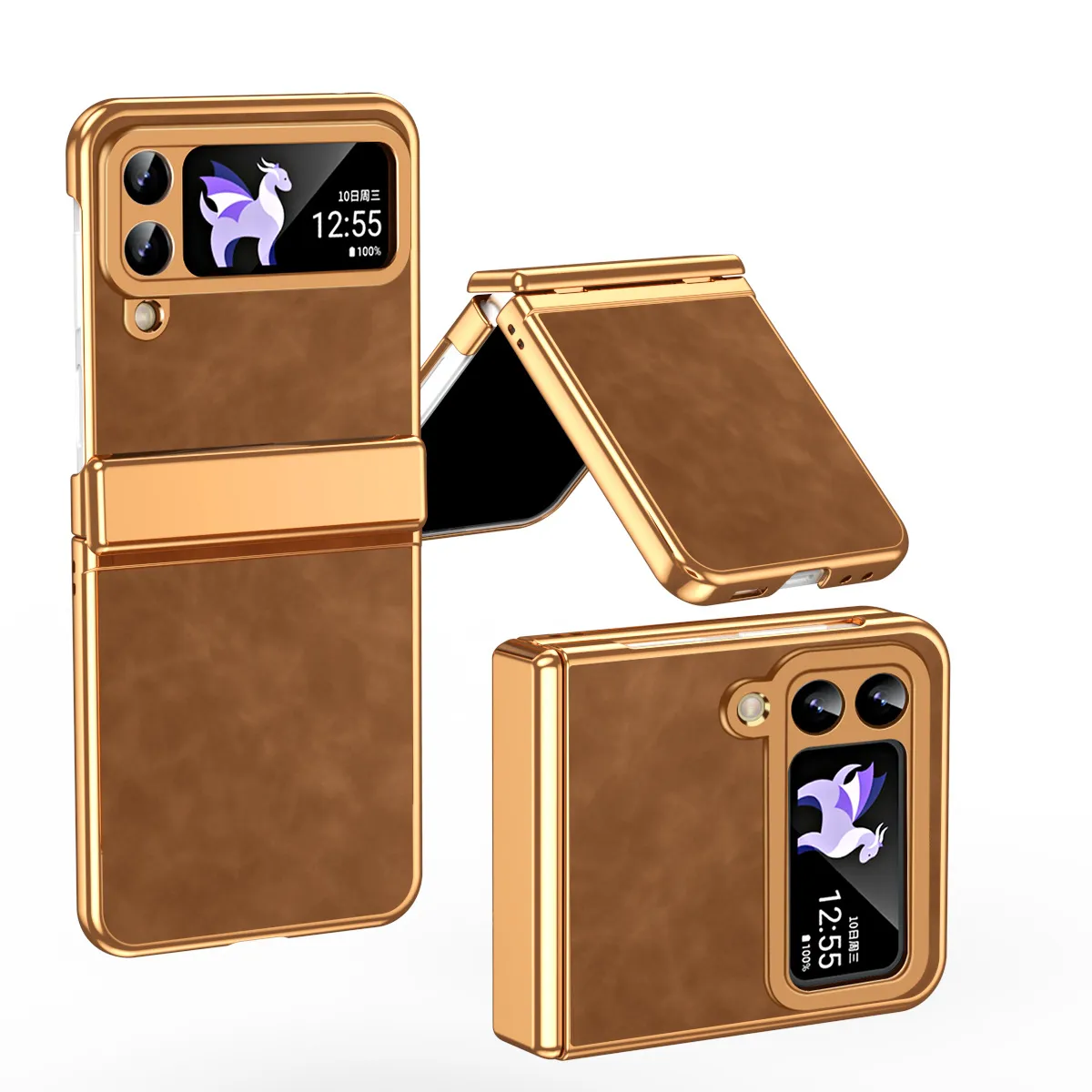 Compatible with Samsung Flip 5 phone case, FLIP4 foldable screen, light luxury pure color leather, thin and light drop-proof protective case.