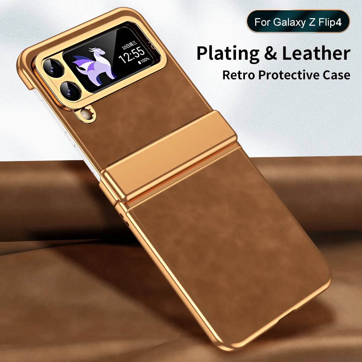 Compatible with Samsung Flip 5 phone case, FLIP4 foldable screen, light luxury pure color leather, thin and light drop-proof protective case.