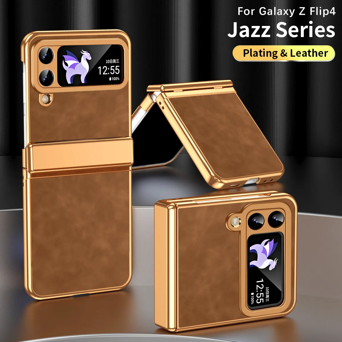 Compatible with Samsung Flip 5 phone case, FLIP4 foldable screen, light luxury pure color leather, thin and light drop-proof protective case.