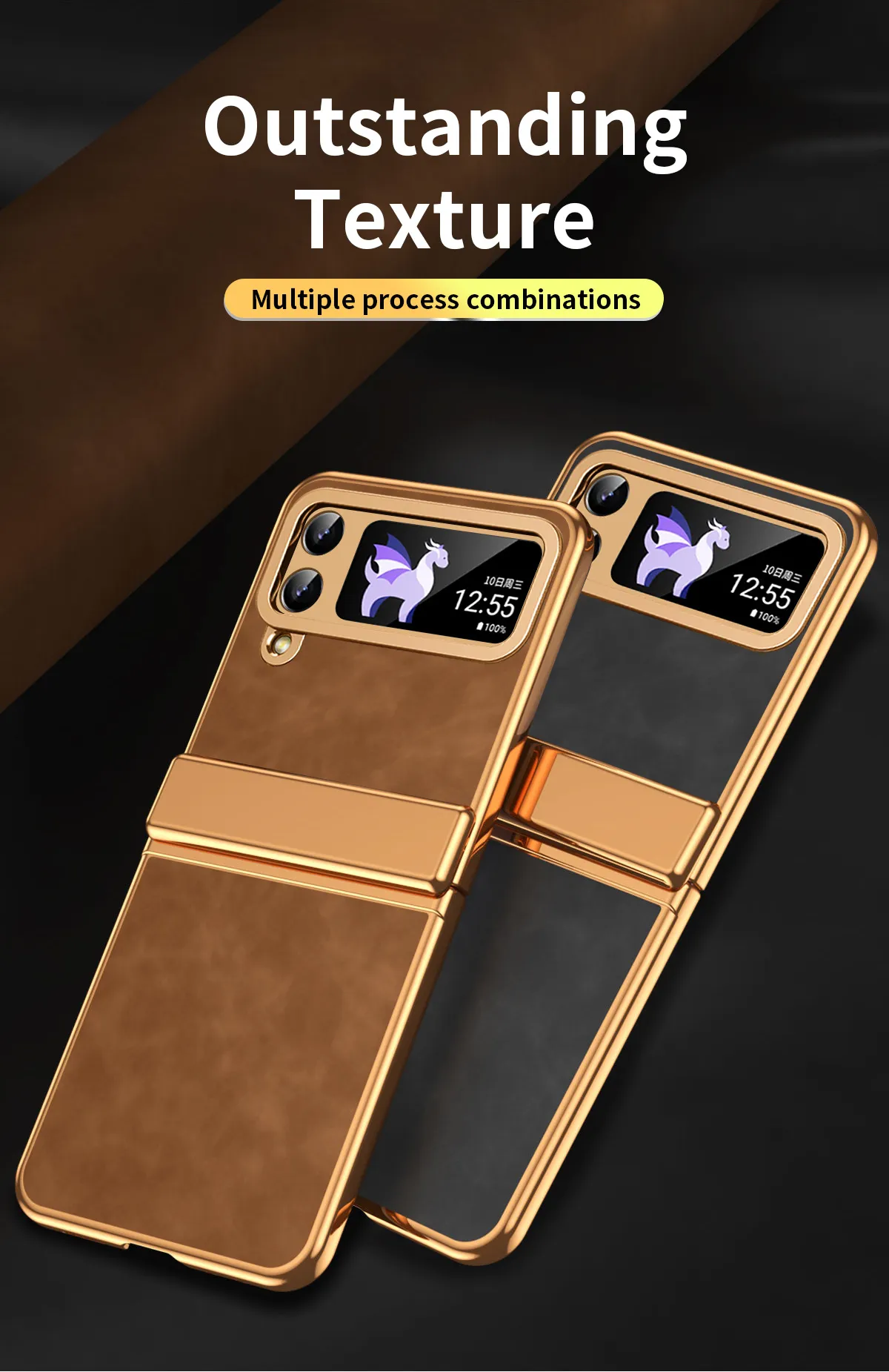 Compatible with Samsung Flip 5 phone case, FLIP4 foldable screen, light luxury pure color leather, thin and light drop-proof protective case.