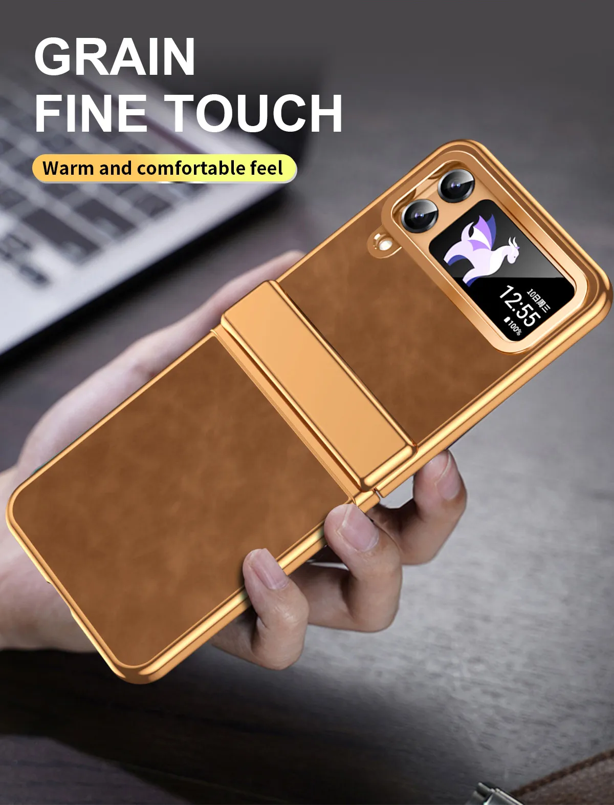 Compatible with Samsung Flip 5 phone case, FLIP4 foldable screen, light luxury pure color leather, thin and light drop-proof protective case.